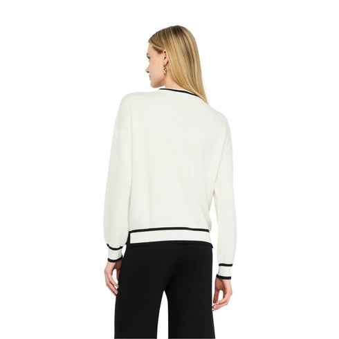 Maglia Donna con righe a contrasto, bottoni dorati e girocollo